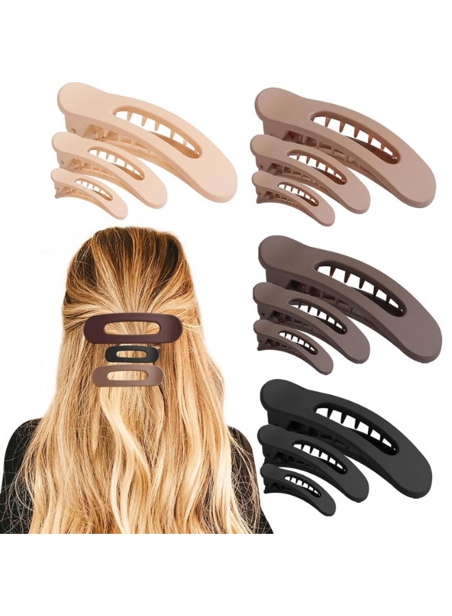 CLENEA 12PCS Flat Hair Clips, Brown Flat Claw Clips for Thin Hair, Matte Lay Down Claw Clips for Women, 3 Sizes Alligator Hair Clips - Image 1